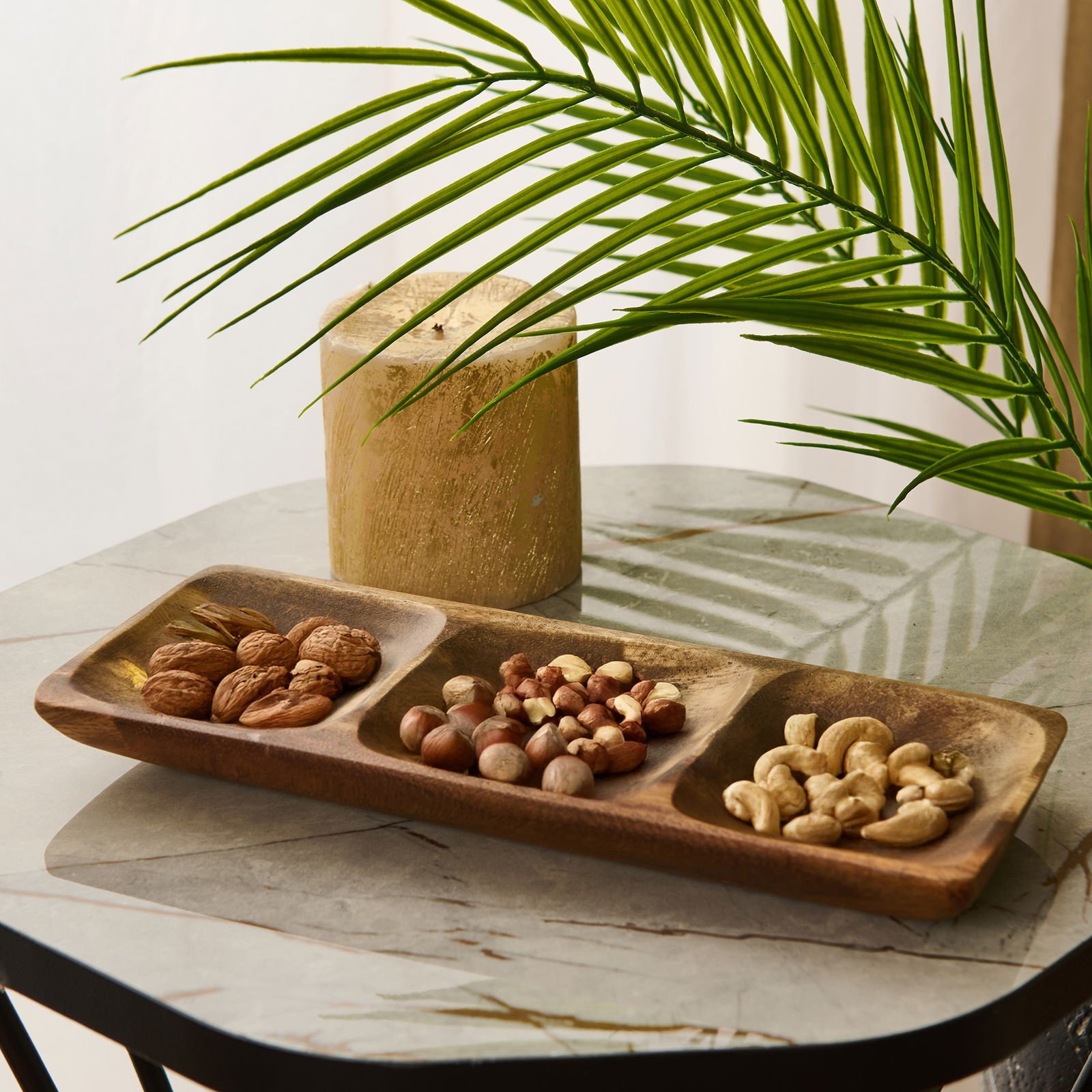 Akasya Üç Bölmeli Çerezlik - Kahverengi - 25x10 cm