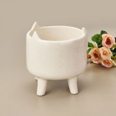 Ayaklı Seramik Saksı - Beyaz - 14x14x15,5 cm