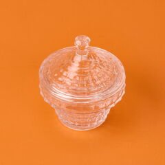 Kristal Yuvarlak Cam Şekerlik - Şeffaf - 6 cm