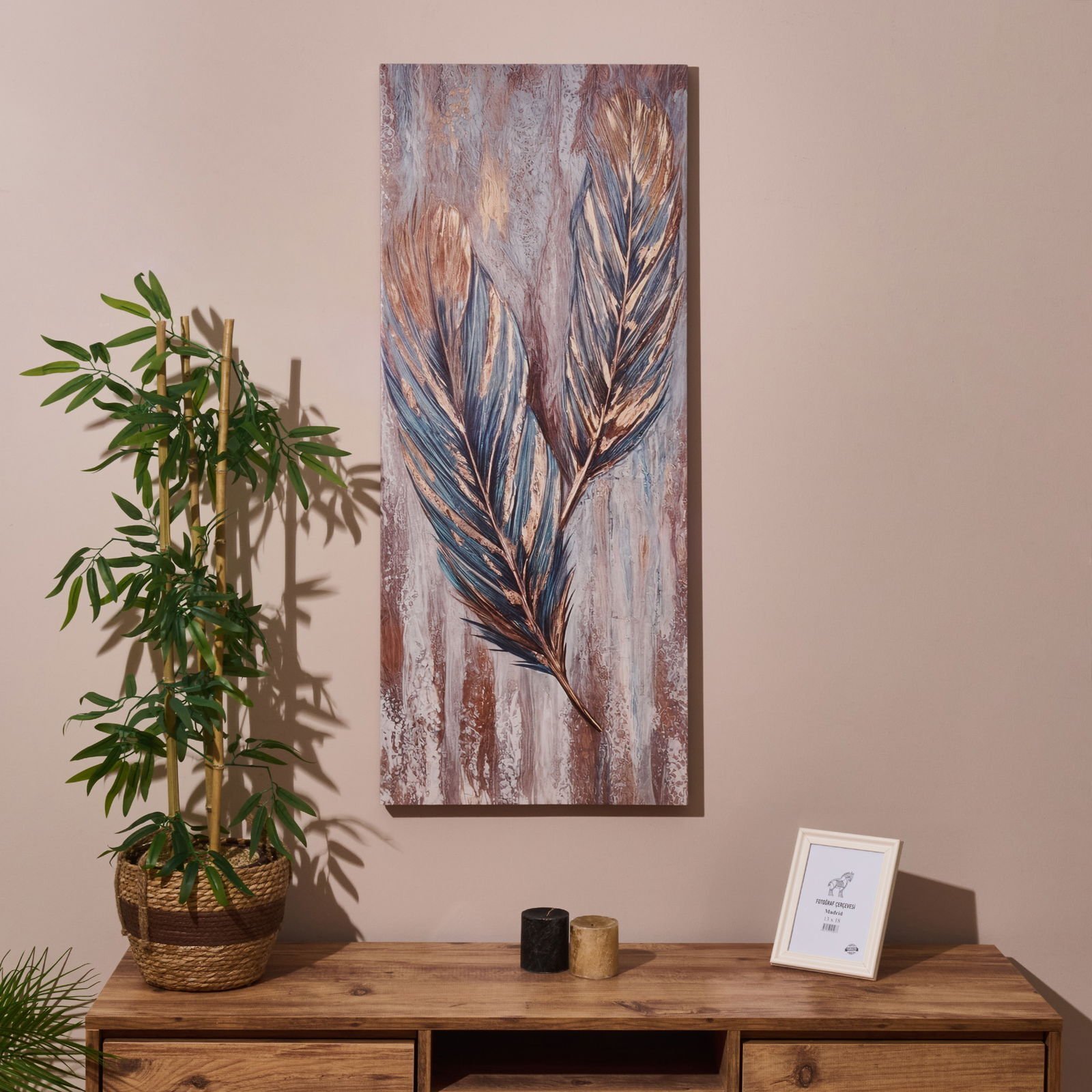 Deco Leaf Kanvas Tablo - Renkli - 50x120 cm