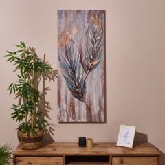 Deco Leaf Kanvas Tablo - Renkli - 50x120 cm