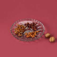 Glass 3 Bölmeli Cam Kahvaltı Sunum Tabağı - Şeffaf - 22 cm