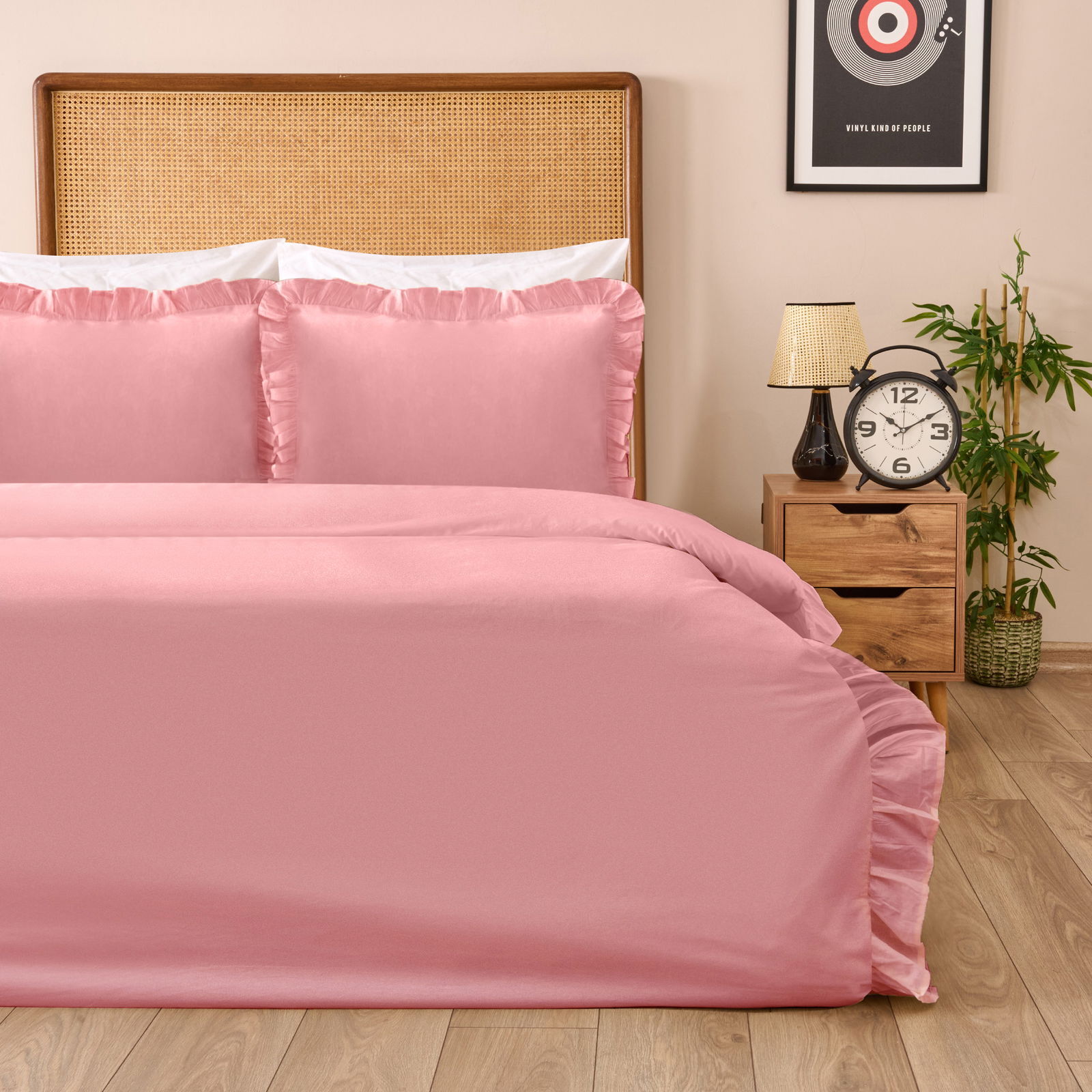 Soft Fırfırlı Çift Kişilik Nevresim Takımı - Pembe