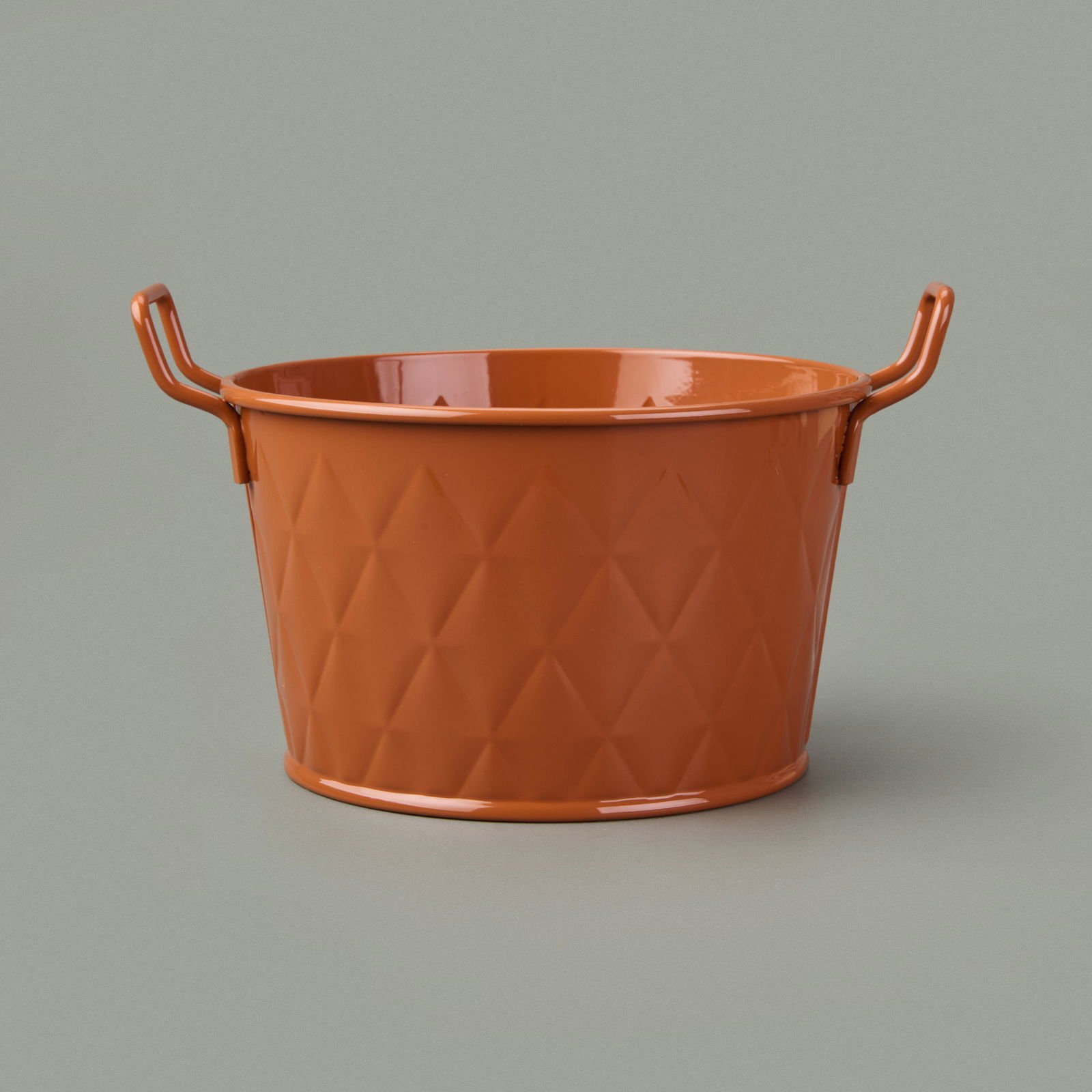 Mia Prizma Terracota Kulplu Galvaniz Saksı - Kiremit - 11x18x18 cm