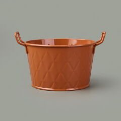 Mia Prizma Terracota Kulplu Galvaniz Saksı - Kiremit - 11x18x18 cm