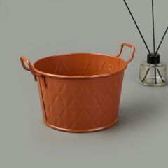 Mia Prizma Terracota Kulplu Galvaniz Saksı - Kiremit - 11x18x18 cm