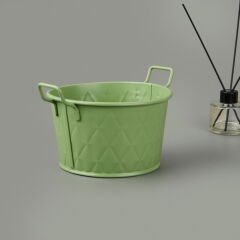 Mia Prizma Terracota Kulplu Galvaniz Saksı - Yeşil - 18 cm