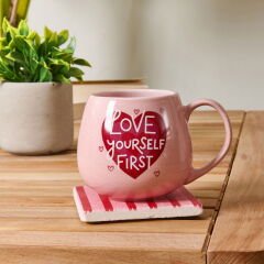 Kitchen Love Yourself First Sloganlı Kupa - Pembe - 310 ml