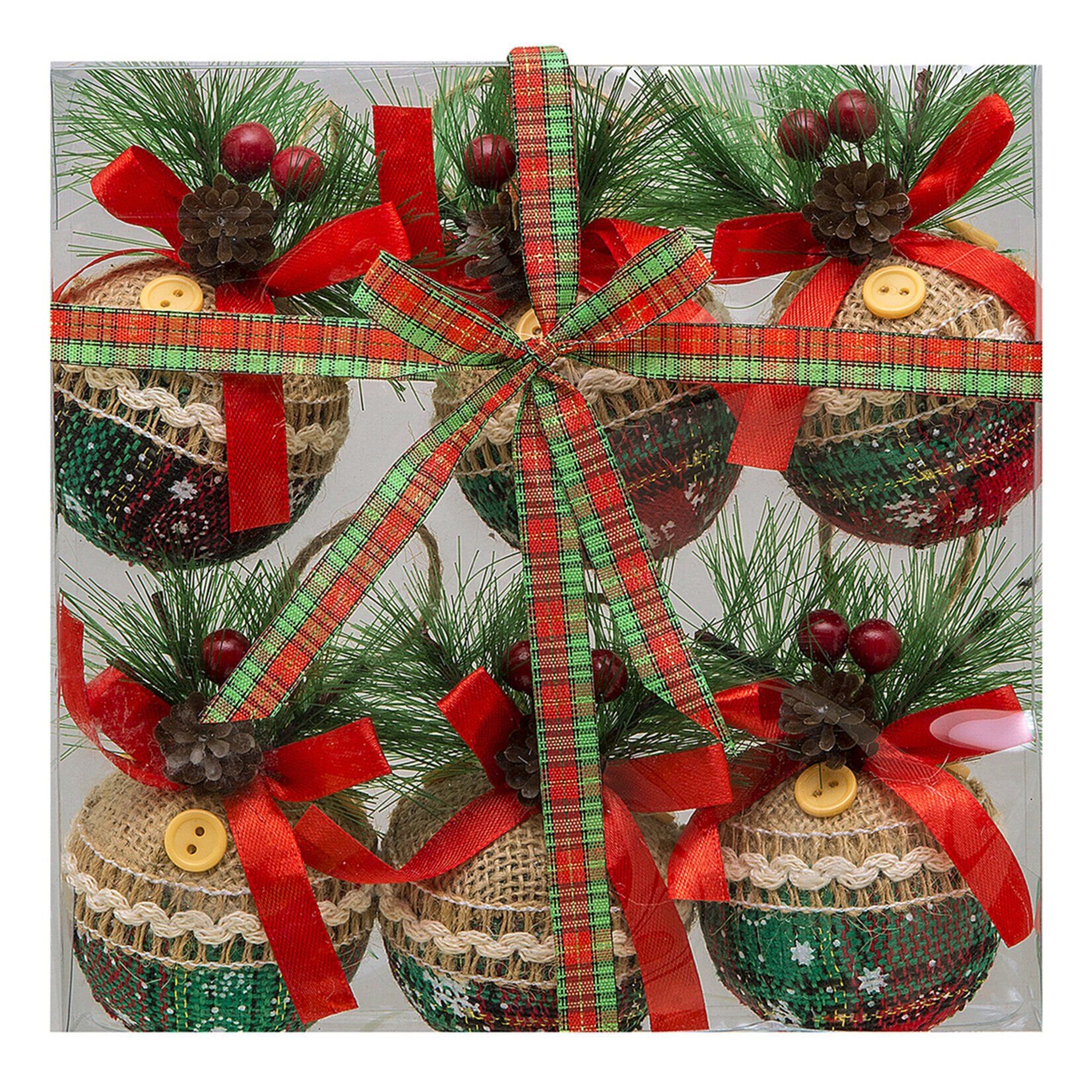 Snow Angels Ekose Desenli Yılbaşı Topu 6'Lı 6 Cm