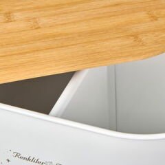 Bath 2 Bölmeli Ahşap Kapaklı Metal Deterjan Kutusu - Beyaz - 12 lt