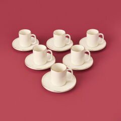 Porselen 12 Parça Altın Yaldızlı Kahve Fincan Seti - Beyaz