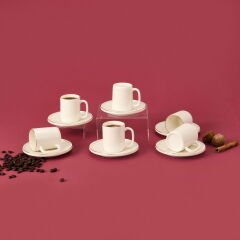 Porselen 12 Parça Altın Yaldızlı Kahve Fincan Seti - Beyaz