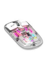 Everest SM-BT89 OPAL Şarj Edilebilir Sessiz Beyaz Transparan RGB 2in1 2BT ve 2.4GHz Kablosuz Mouse