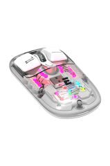 Everest SM-BT89 OPAL Şarj Edilebilir Sessiz Beyaz Transparan RGB 2in1 2BT ve 2.4GHz Kablosuz Mouse