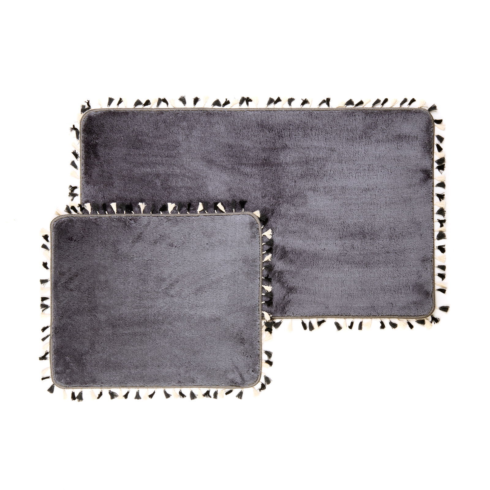 Soft Püsküllü 2'li Banyo Paspası - Antrasit - 60x100 cm + 50x60 cm