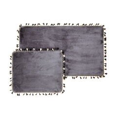 Soft Püsküllü 2'li Banyo Paspası - Antrasit - 60x100 cm + 50x60 cm