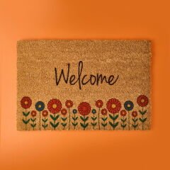 Home Blattern Koko Çiçek Desenli Welcome Kapı Paspası - Renkli - 40x60 cm