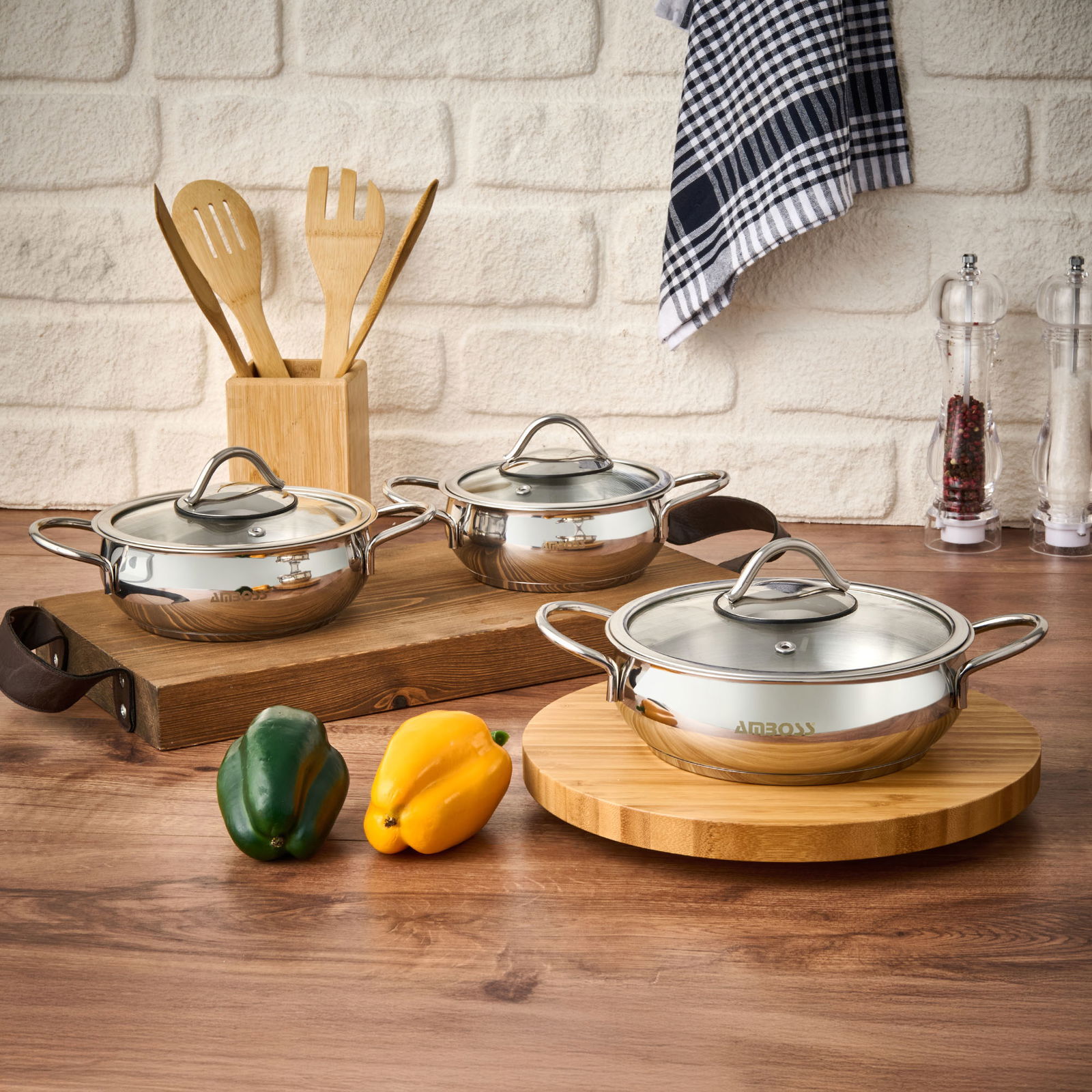 Stone Güveç Sahan Seti - Inox - 14-16-18 cm