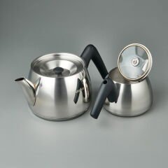 Aquamarine Orta Boy Çaydanlık - Inox / Siyah - 1 lt + 2,1 lt