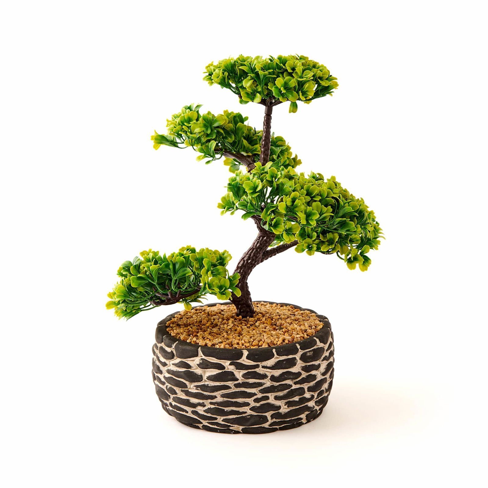 Dekoratif Saksılı Bonsai Meri Yapay Çiçek - Siyah / Yeşil - 20x20x36 cm