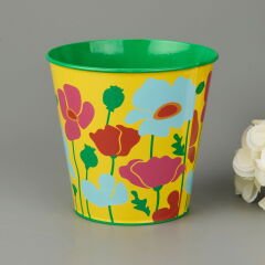 Çiçek Baskılı Saksı - Asorti - 15 cm