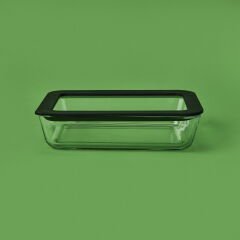 Silikon Kenarlı Cam Kapaklı Saklama Kabı - Siyah / Şeffaf - 700 ml