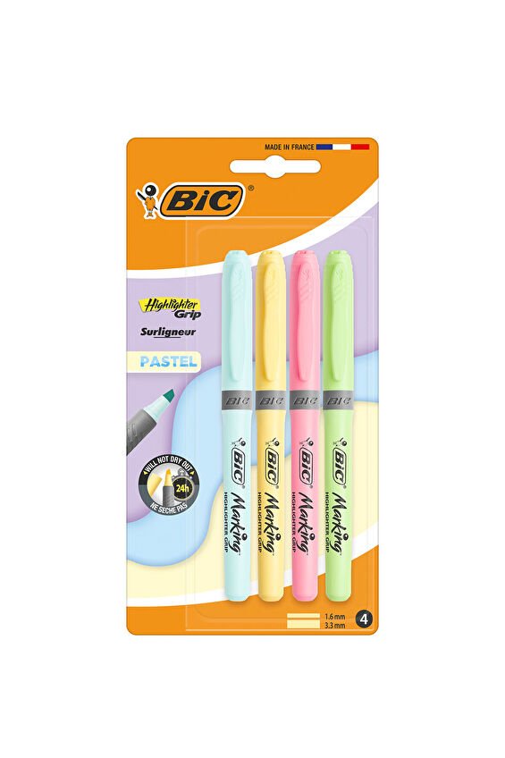 Bic Fosforlu Kalem Grip Pastel 4 lü