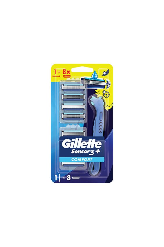 Gillette Sensor3 Plus Comfort Tıraş Makinesi + 8'li Yedek Başlık