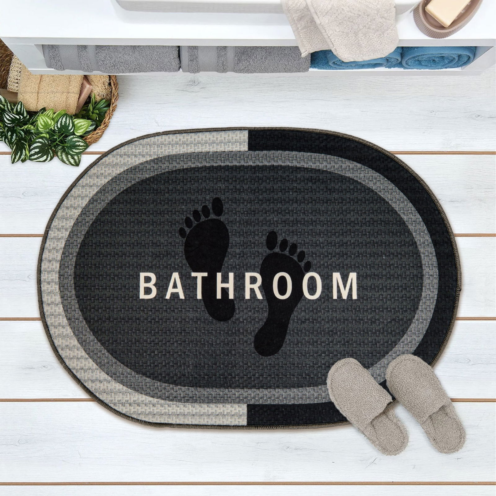 Soft Bathroom Oval Sihirli Banyo Paspası - Antrasit - 50x70 cm