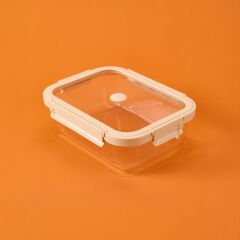 Kilitli Cam Saklama Kabı - Gri / Bej - 1520 ml