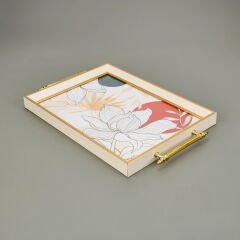 Kitchen Çiçek Desenli Tepsi - Renkli - 49 cm