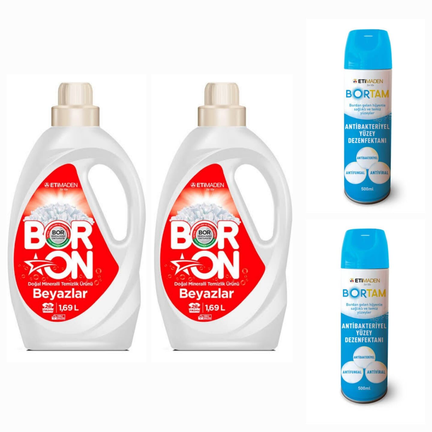 DOĞAL SIVI ÇAMAŞIR DETERJANI BORON BEYAZLAR   İÇİN 26*2  YIKAMA+ BORTAM DEZENFEKTAN 500 ML*2 ADET
