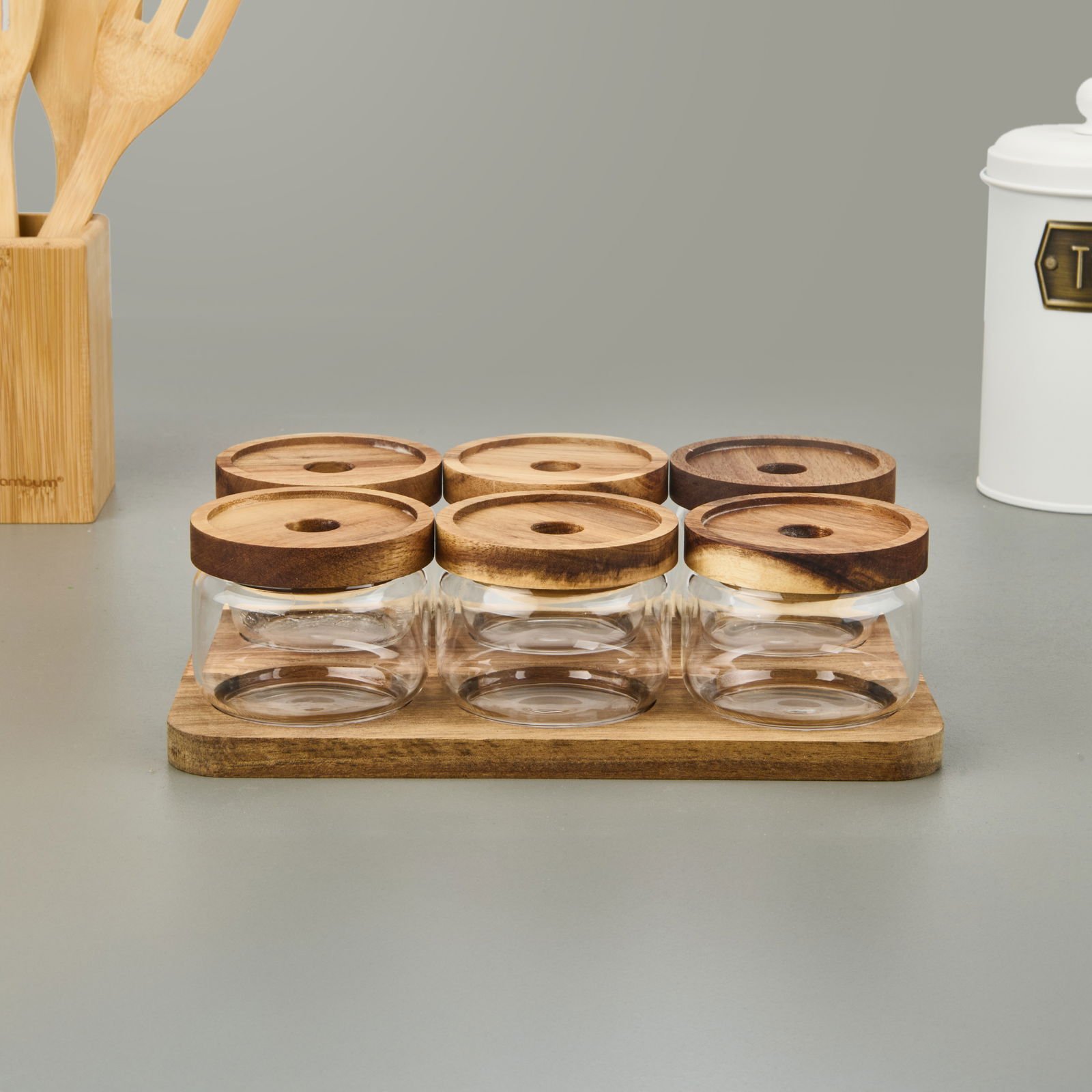 Akasya 6'lı Kahvaltılık Takımı - Kahverengi / Şeffaf - 29x19,5 cm