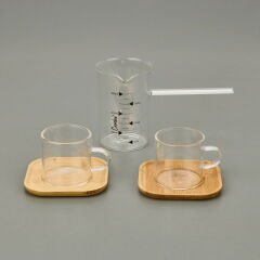 Bambu Tabaklı 2'li Cezve ve Fincan Takımı - Şeffaf