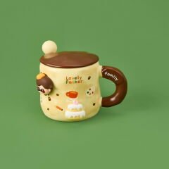 Figürlü Kaşıklı Kapaklı Kupa - Asorti - 250 ml