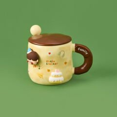 Figürlü Kaşıklı Kapaklı Kupa - Asorti - 250 ml