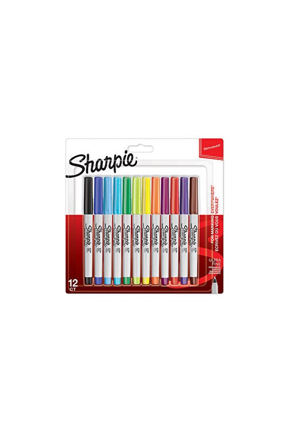 Sharpie Ultra Fine, Süper ince metal çerçeveli uç, 12'li Karisik