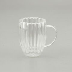 Çift Cidarlı Çizgili Bardak - Şeffaf - 350 ml