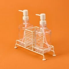 Cream 2'li Metal Stantlı Cam Sıvı Sabunluk - Şeffaf / Krem - 200 ml