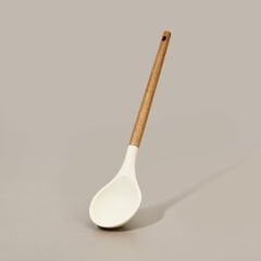 Akasya Saplı Silikon Servis Kaşığı - Kahverengi / Krem