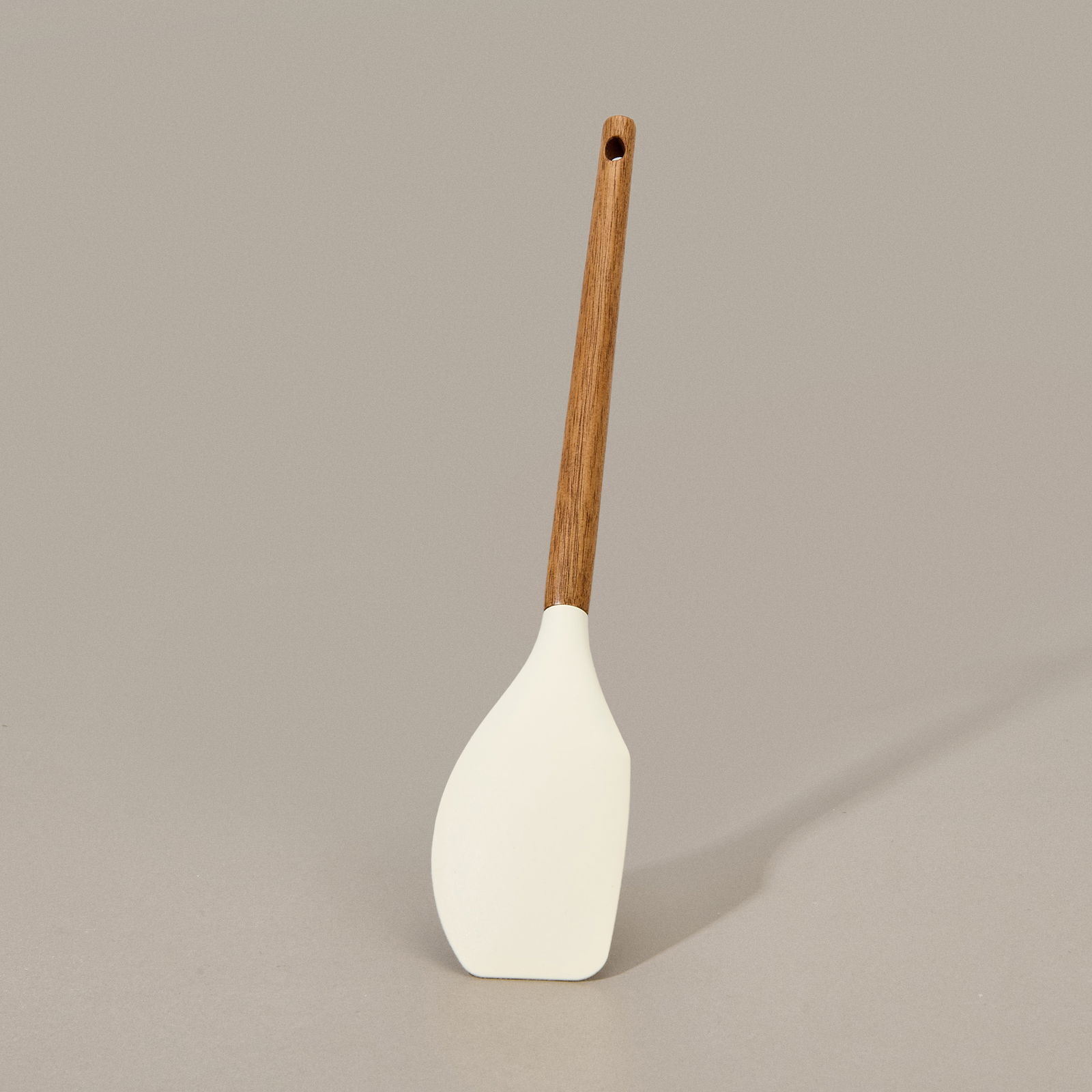 Akasya Saplı Silikon Servis Spatulası - Kahverengi / Krem