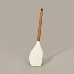 Akasya Saplı Silikon Servis Spatulası - Kahverengi / Krem