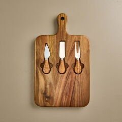 Akasya Bıçaklı Kare Peynir Sunum Tahtası - Kahverengi - 37x22 cm