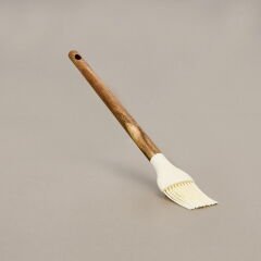 Akasya Saplı Silikon Yumurta Fırçası - Kahverengi / Krem