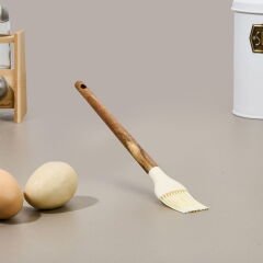 Akasya Saplı Silikon Yumurta Fırçası - Kahverengi / Krem