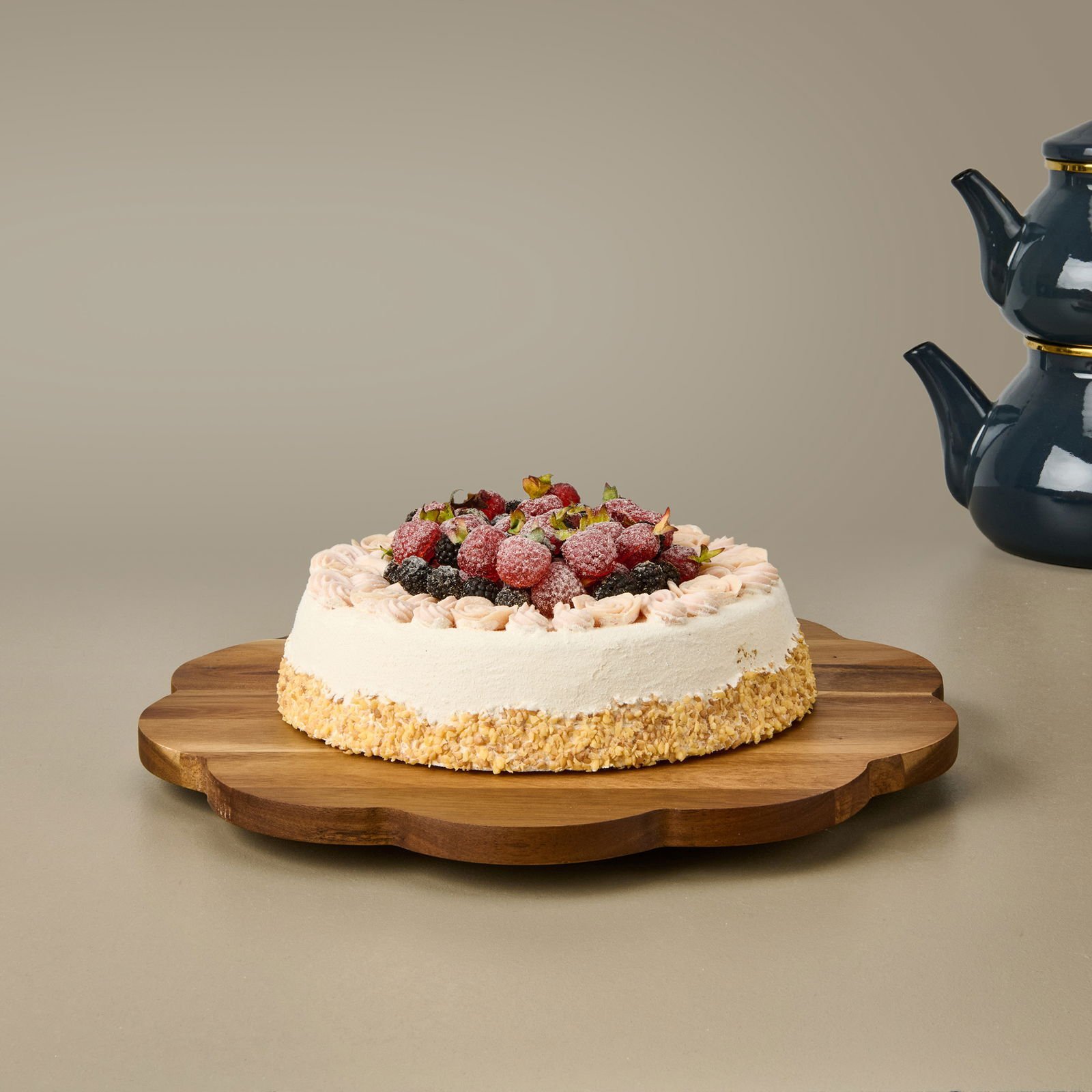 Akasya Dalgalı Dönerli Sunumluk - Kahverengi - 35 cm