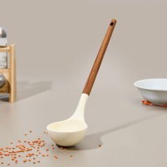 Akasya Saplı Silikon Servis Kepçesi - Kahverengi / Krem