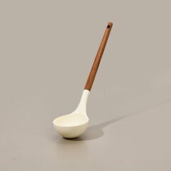 Akasya Saplı Silikon Servis Kepçesi - Kahverengi / Krem