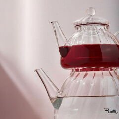 Vitor Borosilikat Cam Çaydanlık - Şeffaf - 800 ml + 1,5 lt