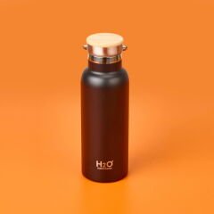 Bambu Kapaklı Çelik Termos - Siyah / Açık Kahverengi - 500 ml